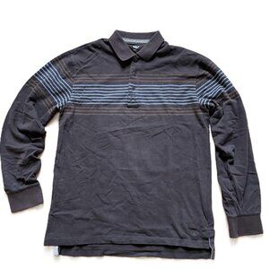 Timberland Men’s Long Sleeve Striped Solid Polo Shirt Brown Tan Size Large